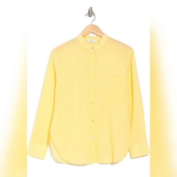 Vince silk-blend collarless fine stripe shirt - Picture 3 of 4